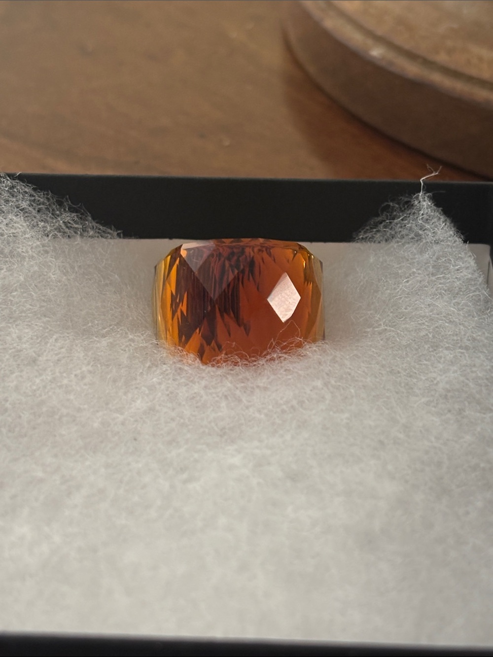 Faceted Amber-Brown Statement Ring in Gold-Tone Band size 10 - Picture 3 of 6